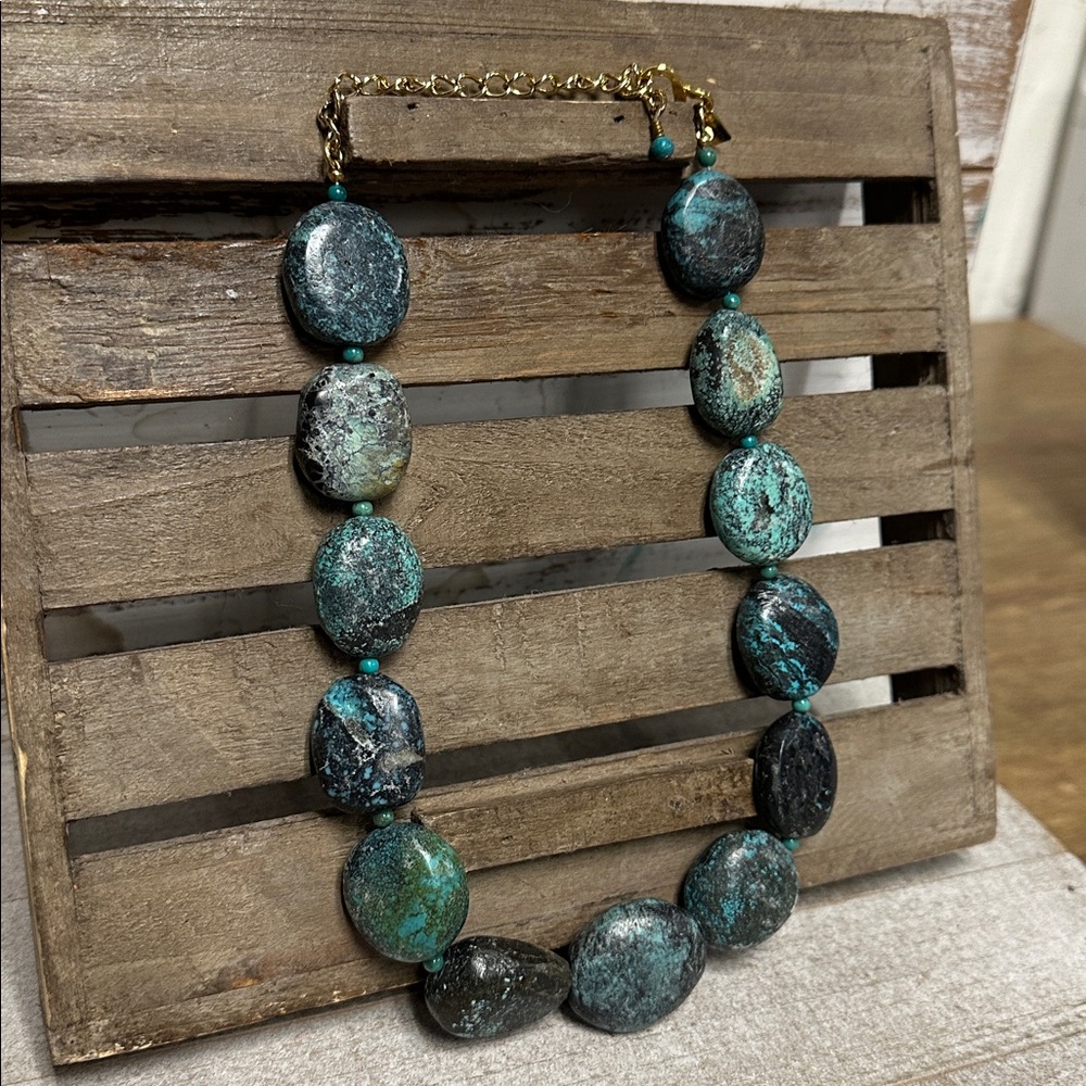 Kenneth Jay Lane euc vintage chunky turquoise crystal rock gemstone necklace
